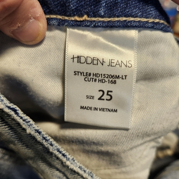 Hidden Jeans Distressed Patchwork Crop Denim Raw Hem Y2K Grunge Style Sz 25 - Picture 5 of 5